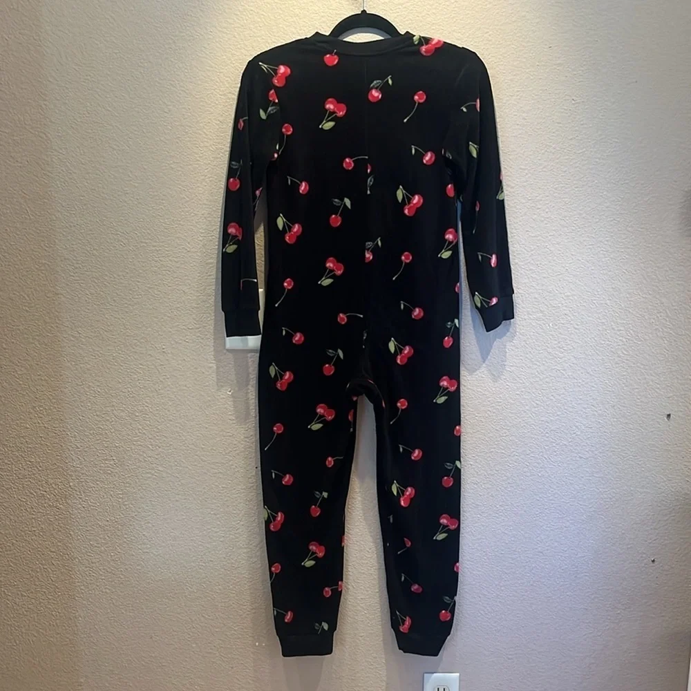 Joe Boxer Girl’s Cherry Print Fleece Unionsuit One Piece Pajamas Large 10-12